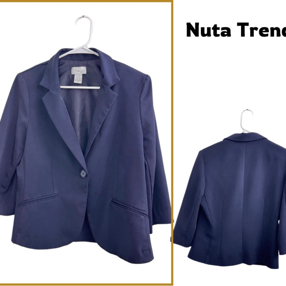 T. Milano Navy Blue Women's Blazer with 3/4 Sleeves Size 16, Fits Small